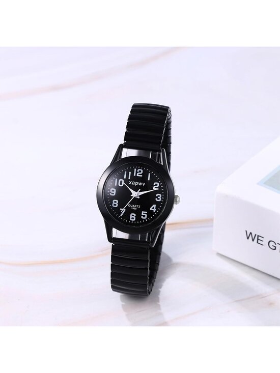Women\'s Black Stretch Band Couple Bangle Ultrathin Elastic Strap Wrist Watch